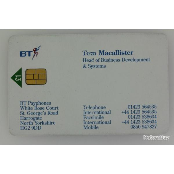 Tlcarte British Telecom Siemens S37 Tom Macallister BT Visiting Cards