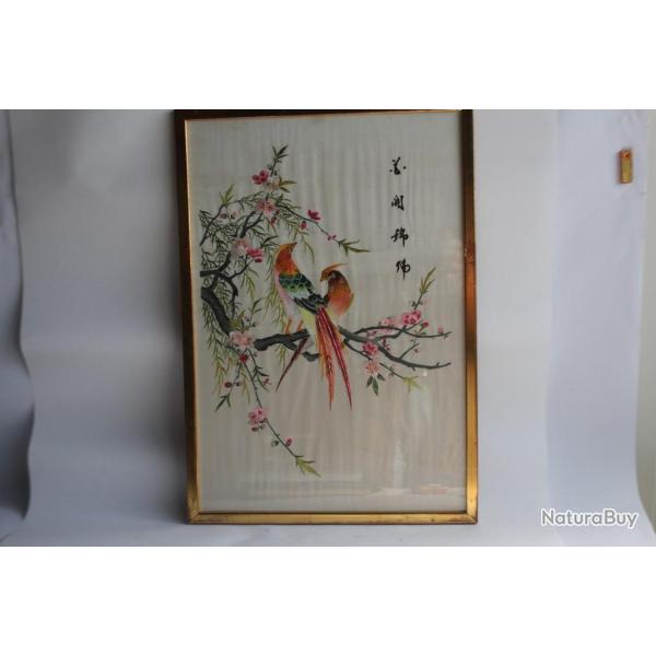 Tableau Soie brode Oiseaux Chine