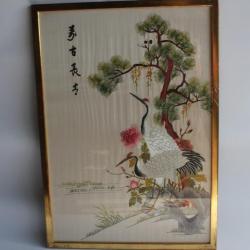 Tableau Soie brodée Grue Chine