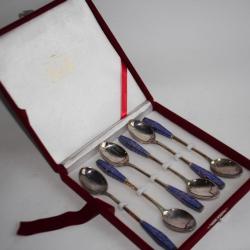 Coffret cuillères argent émaillé Corée