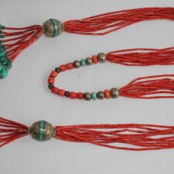 Collier ethnique Turquoise Corail Tibet Himalaya Bijoux