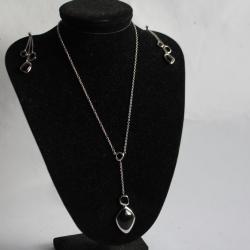 FOSSIL Parure collier + boucles d'oreilles Black & Silver bijoux femme