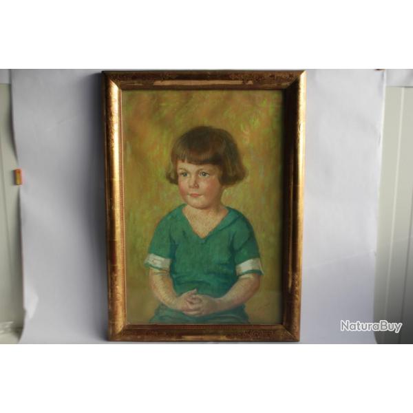 Tableau Pastel Jules Courvoisier Portrait de fillette 1921