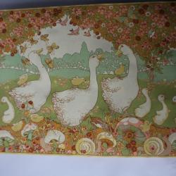 Papier peint vintage oies et poussins style Benjamin Rabier