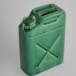 Tirelire à casser Bidon d'huile essence voiture porcelaine émaillée