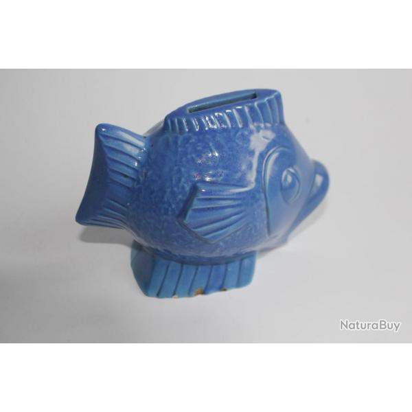 Ancienne tirelire  casser porcelaine poisson