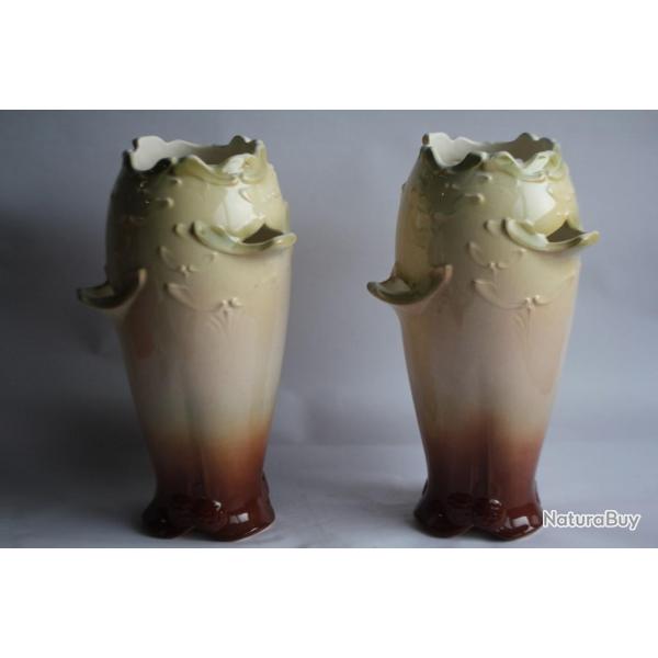 Paire vases barbotine Gustave DE BRUYN Fives Lille