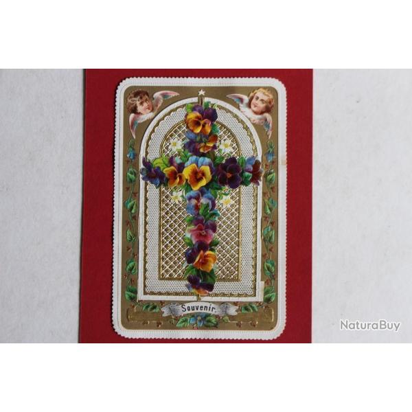 Chromo gaufr dcoup XIXe sicle Croix anges religion