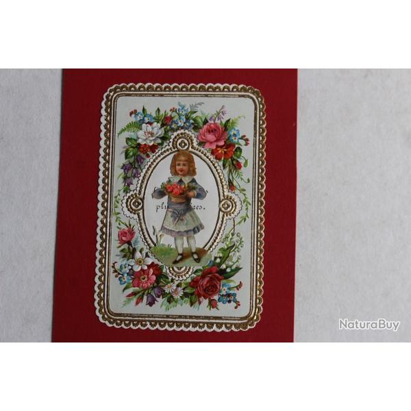 Chromo gaufr fleurs XIXe sicle Fillette fleurs