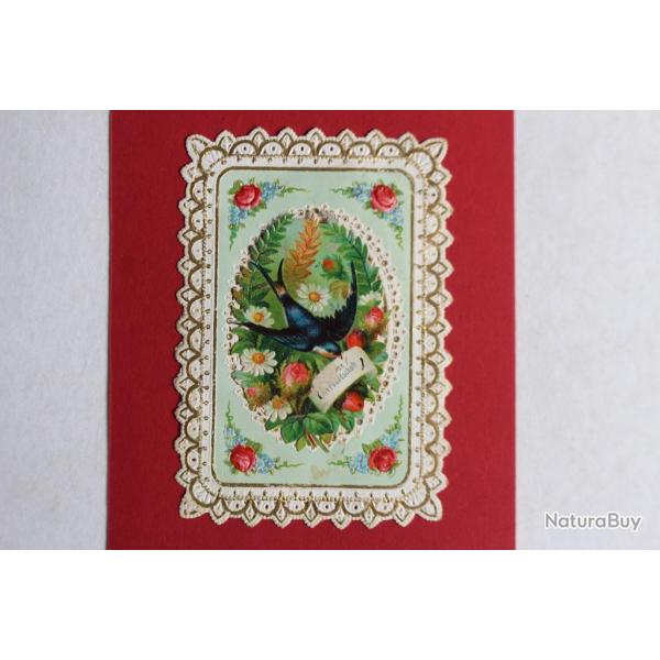 Chromo gaufr dcoup fleurs hirondelle XIXe sicle