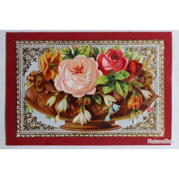 Chromo gaufr fleurs XIXe sicle