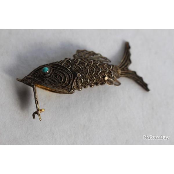 Pendentif vinaigrette argent Poisson articul Bijoux Asie Chine