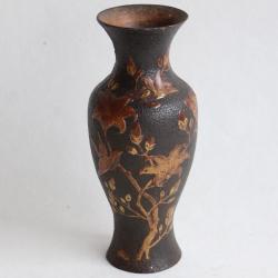 Vase fonte de fer Japon Fleurs oiseau XIXe siècle