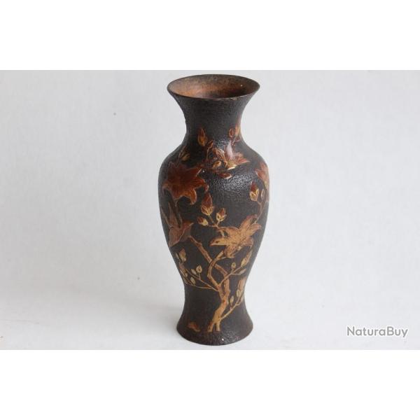 Vase fonte de fer Japon Fleurs oiseau XIXe sicle