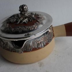 Casserole terre vernissée métal argenté Victor Saglier