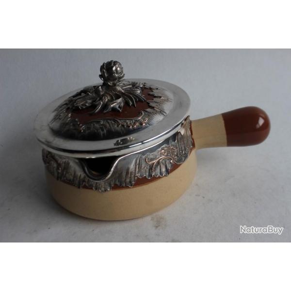 Casserole terre vernisse mtal argent Victor Saglier