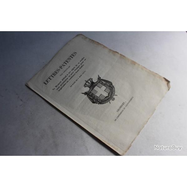 Lettres-Patentes Charles-Albert Roi de Sardaigne 1832