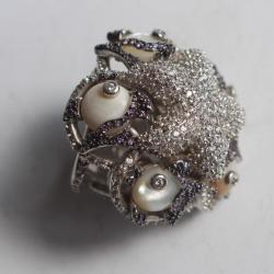 Bague d'artiste argent 925 poinçon italien cristaux et améthystes bijoux