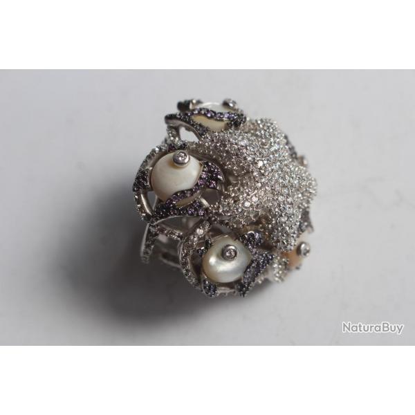 Bague d'artiste argent 925 poinon italien cristaux et amthystes bijoux