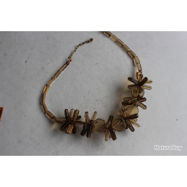 Collier vintage verre souffl marron bijoux