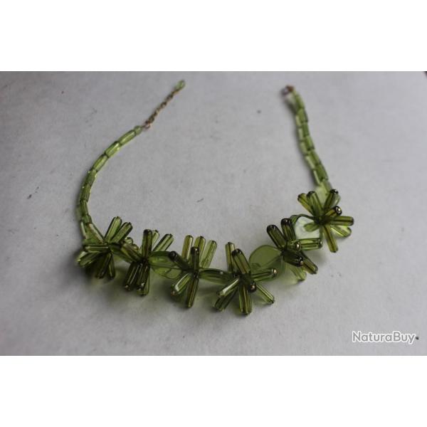 Collier vintage verre souffl vert bijoux