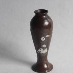 Vase bronze incrusté d'argent Vietnam 1900