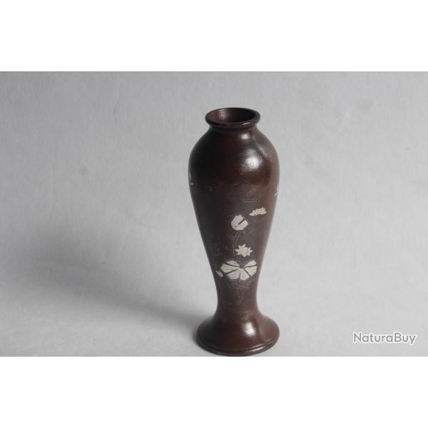 Vase bronze incrust d'argent Vietnam 1900