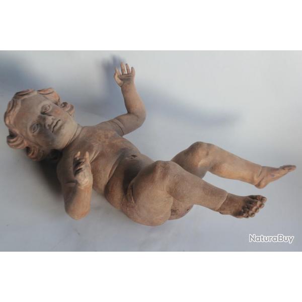 Grand Putto Chrubin en bois sculpt XVIIIe sicle