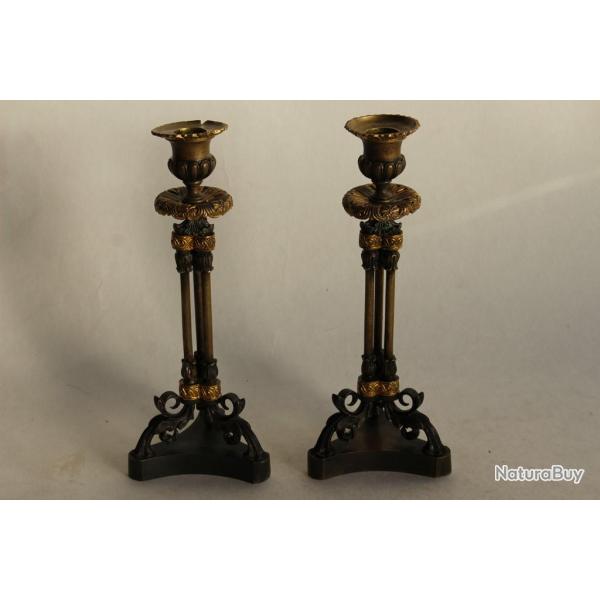 Paire de Bougeoirs Empire / Restauration Antiquits