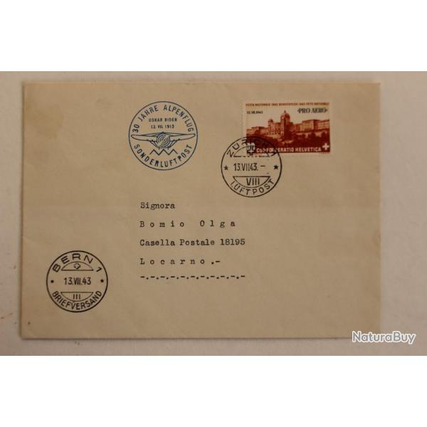 Enveloppe premier jour Poste Arienne Suisse Pro Aero 1943