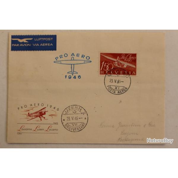 Enveloppe premier jour Poste Arienne Suisse Pro Aero 1946