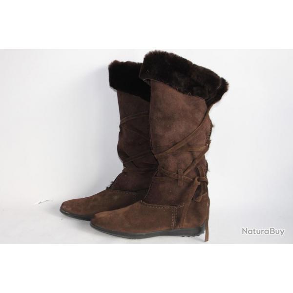 TOD'S Bottes fourres daim marron Chaussures femme T36