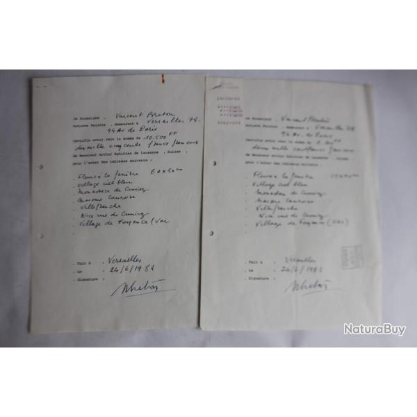 Factures et certificats Tableaux Vincent BRETON artiste peintre