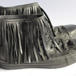 CONVERSE ALL STAR Basket cuir noir avec franges T38