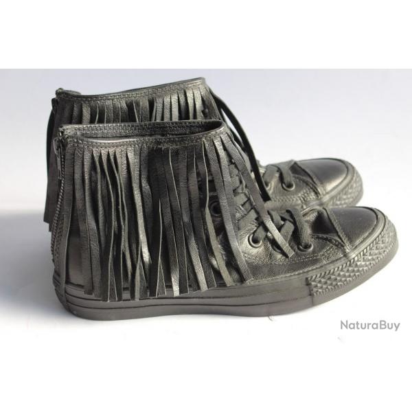 CONVERSE ALL STAR Basket cuir noir avec franges T38
