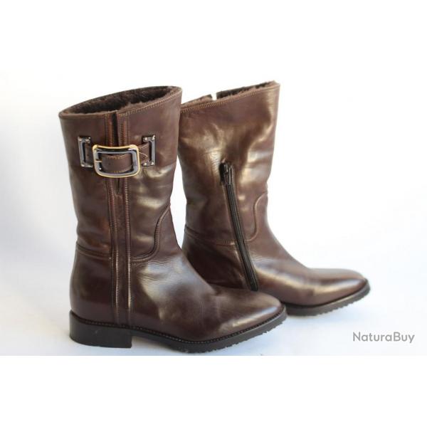 BERTO GIANTIN Bottes fourres cuir marron T35