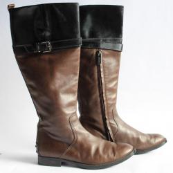 TOD'S Bottes cuir bicolore marron noir chaussure femme T35.5