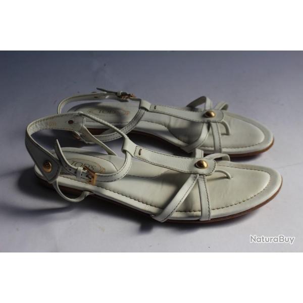 TOD'S Sandales cuir blanches chaussure femme T35.5