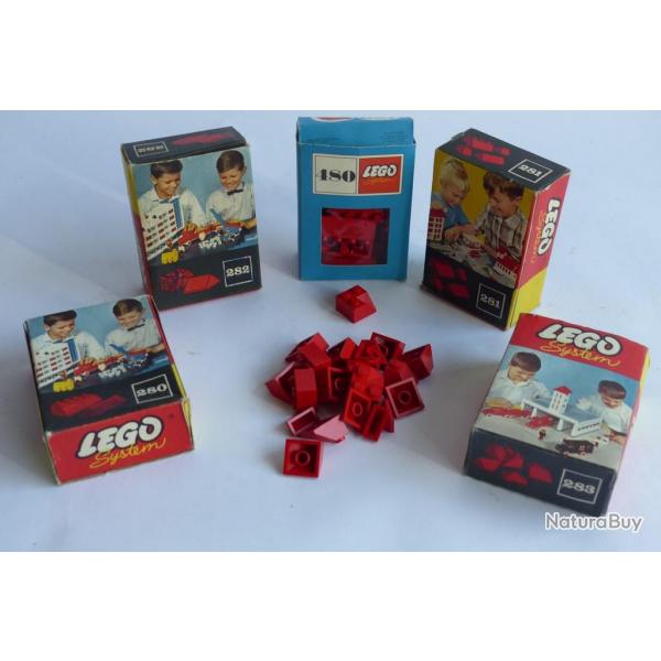 Lot 5 LEGO system 280 / 281 / 282 / 283 / 480 Briques toit rouge Jouet