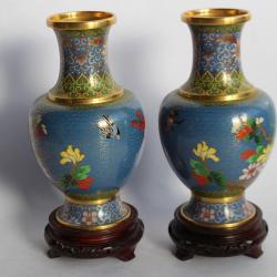 Paire Vases émaux cloisonnés Chine