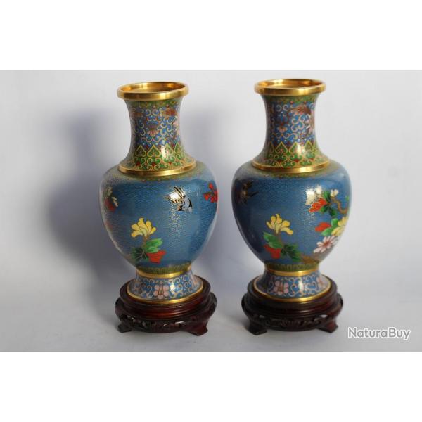 Paire Vases maux cloisonns Chine