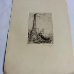 Eau forte originale Pino Della Selva Le port 1946