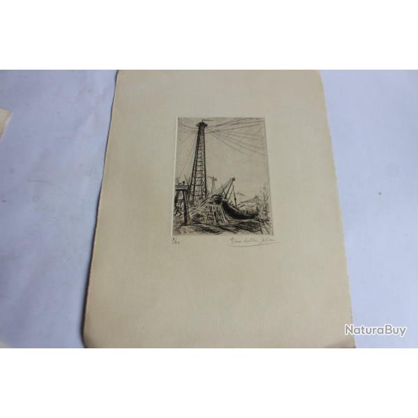 Eau forte originale Pino Della Selva Le port 1946