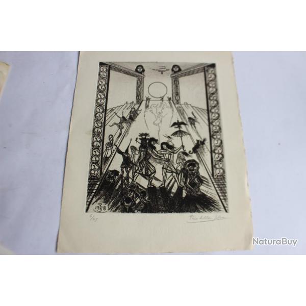 Eau forte originale Pino Della Selva Nuit magique 1958