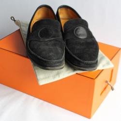 HERMES Chaussure homme mocassin daim noir T 44