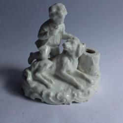 Encrier porcelaine chien enfant XIXe siècle
