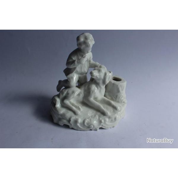 Encrier porcelaine chien enfant XIXe sicle