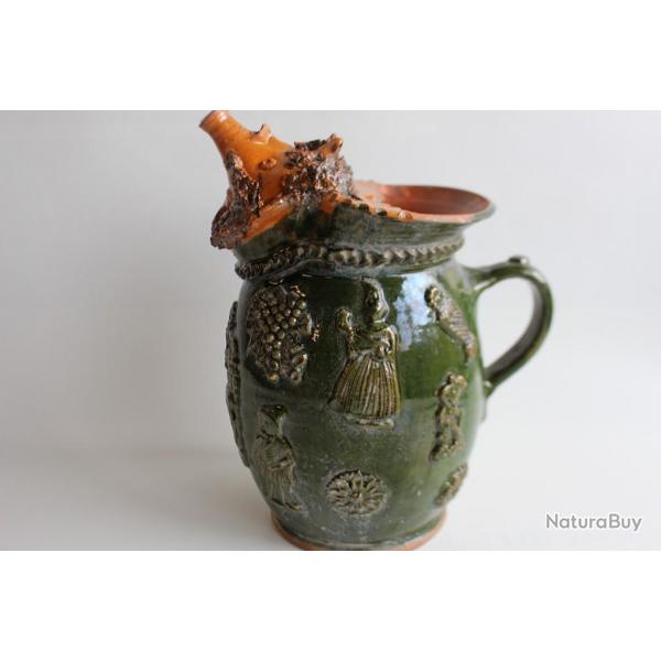 Pichet terre vernisse Faune Art populaire Autriche XIXe sicle