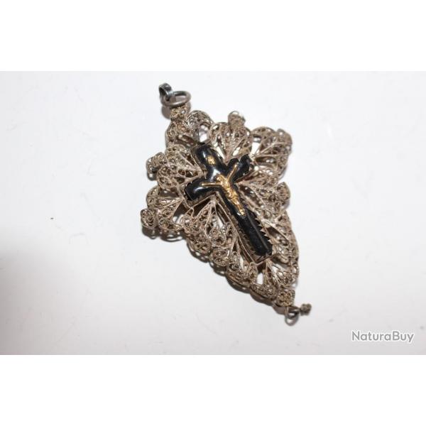 Croix Art populaire Bavaroise argent + mail