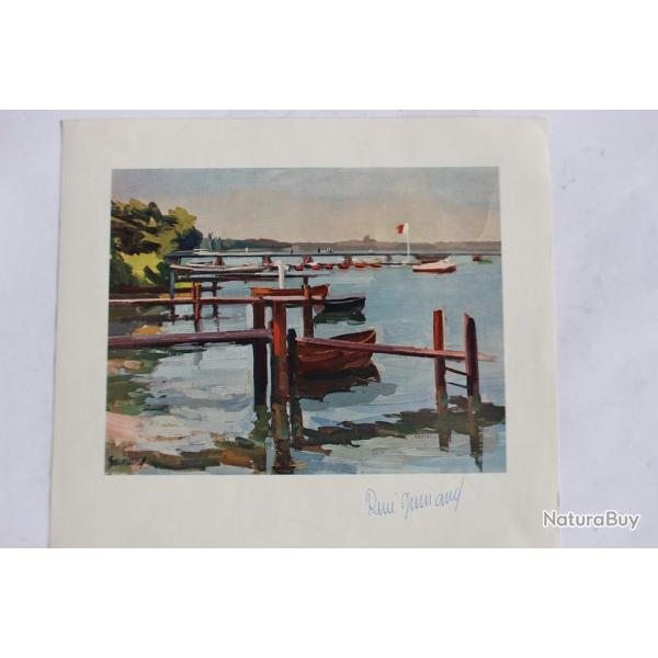 Autographe Ren GUINAND Vue du Lac de la Belotte Suisse